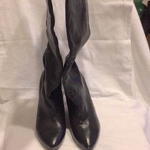 Black Wedge Knee High Boots